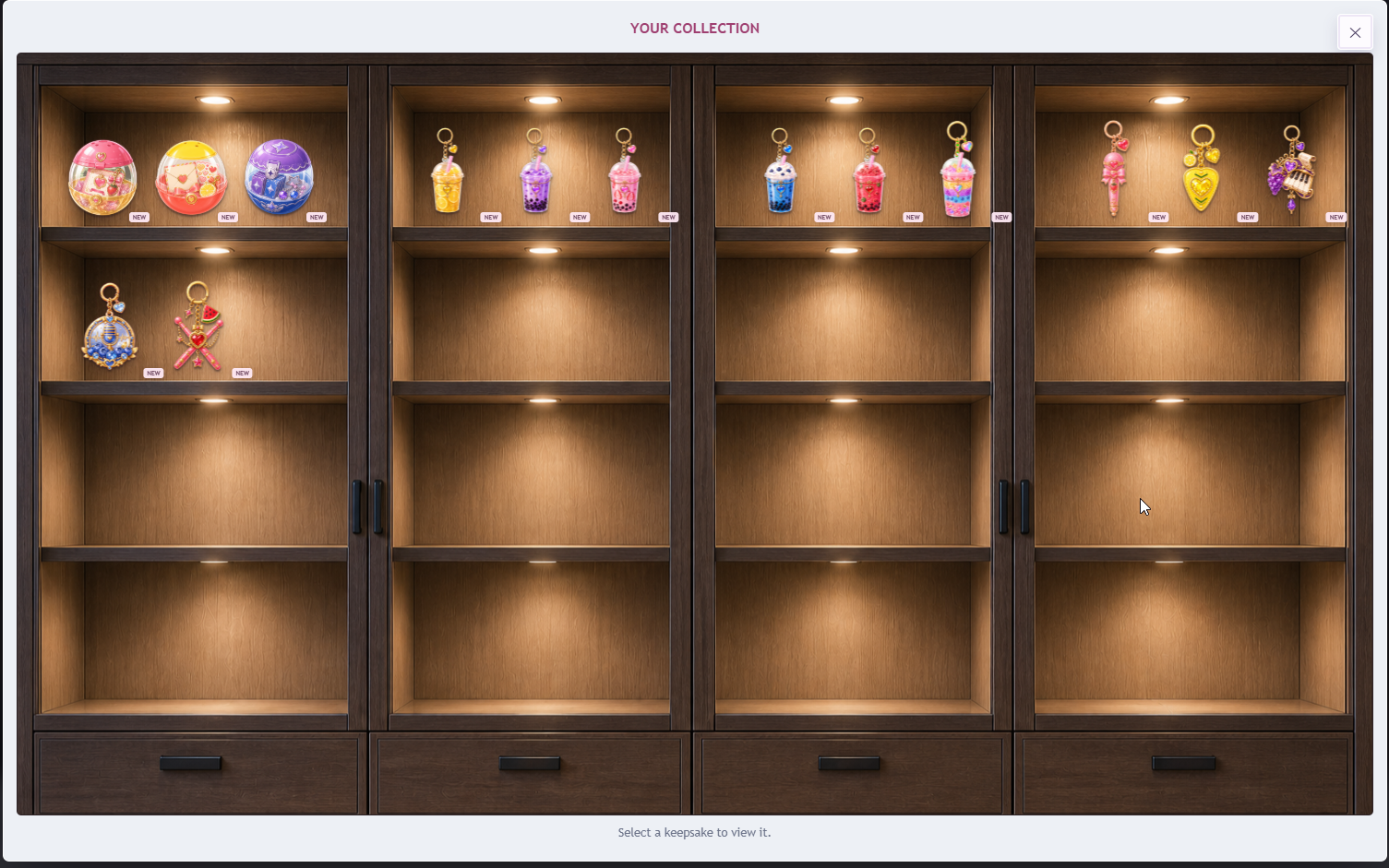 Work-in-progress keepsake collection screen