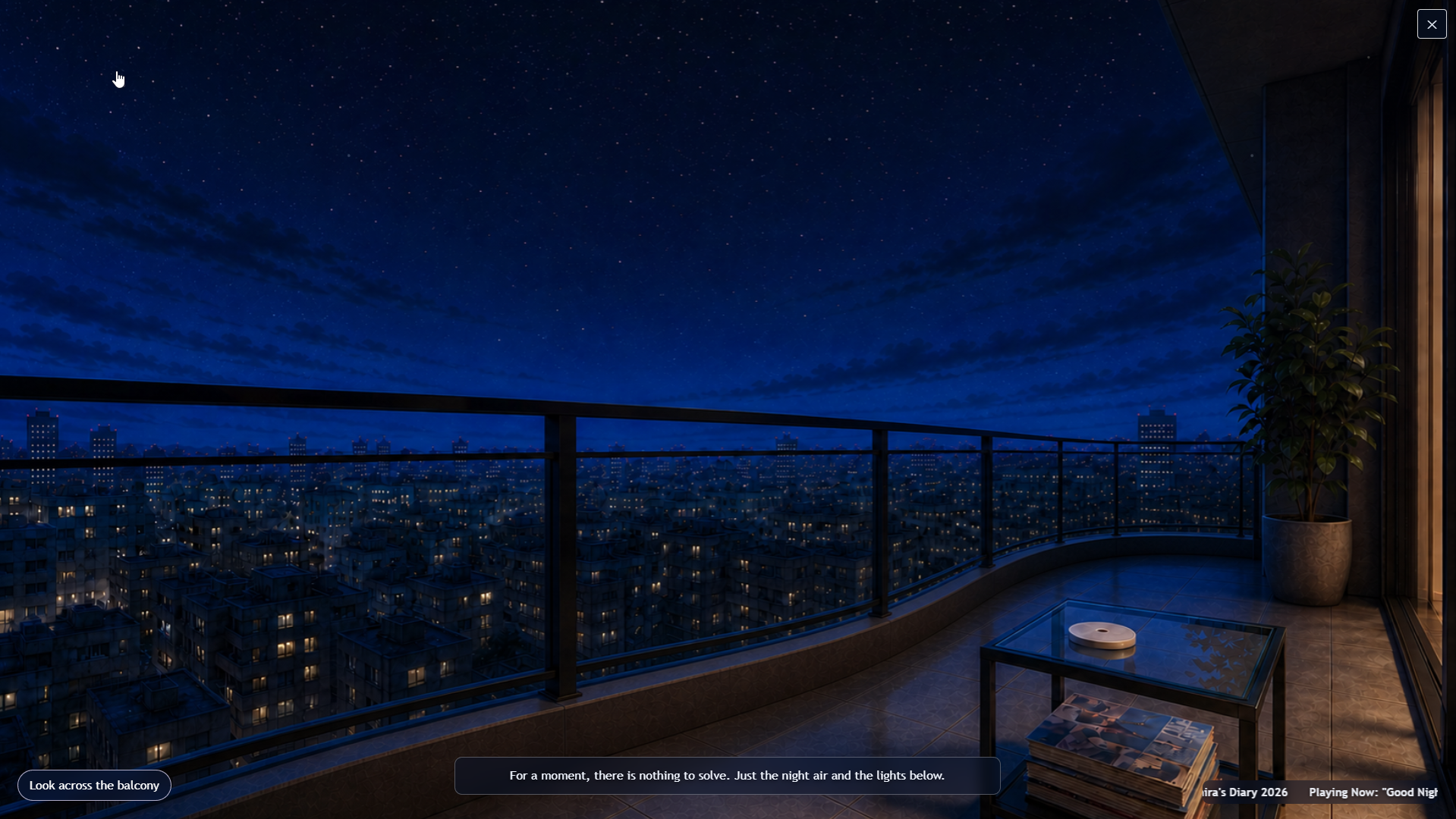Work-in-progress nighttime apartment scene