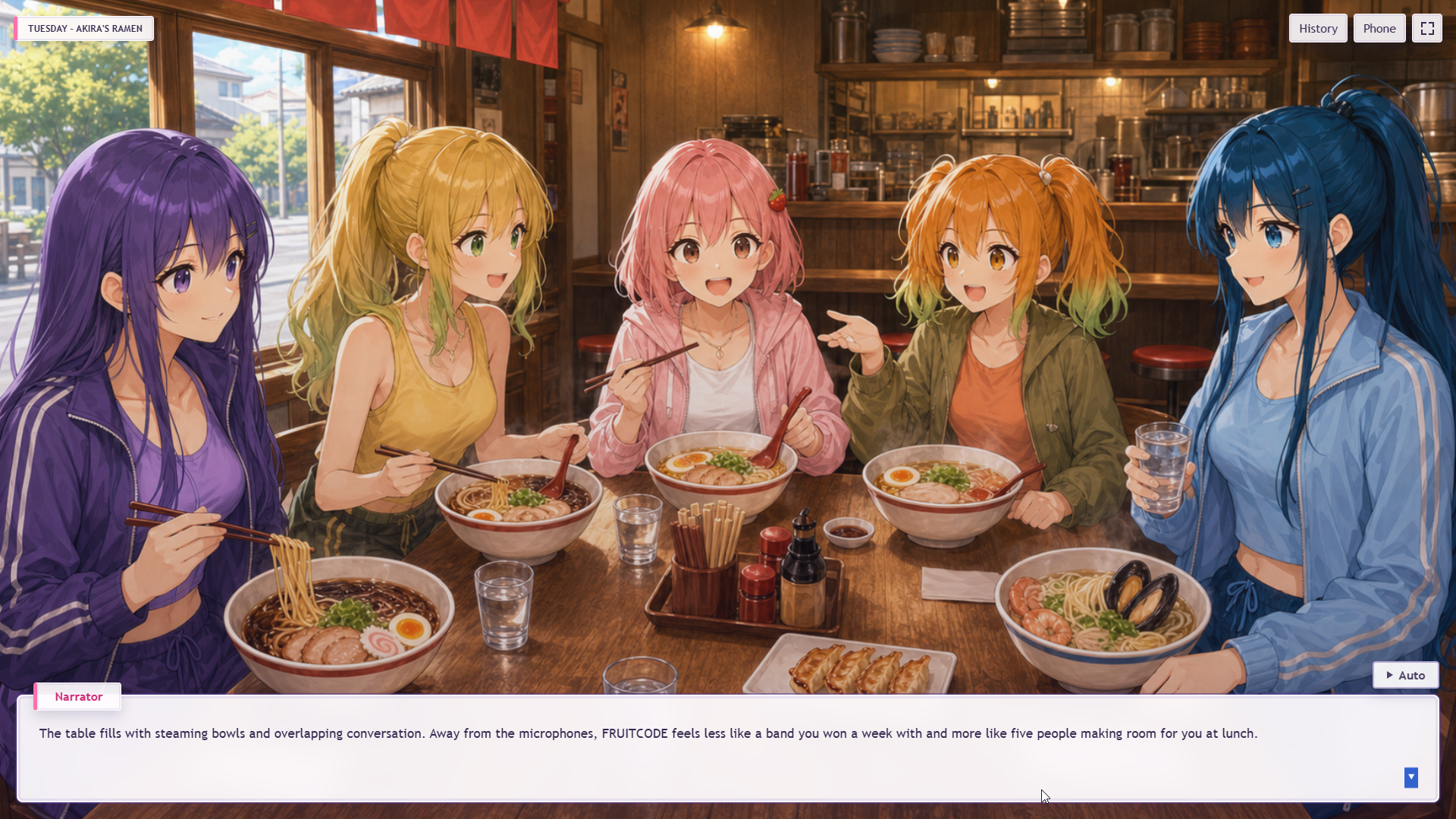 Work-in-progress group meal scene